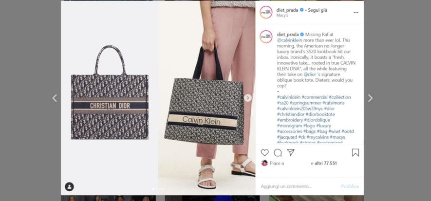 Ahi ahi, Calvin Klein: quella borsa ricorda proprio Dior
