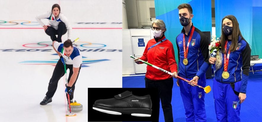 Le scarpe in pelle con cui l’Italia ha vinto l’Oro nel Curling