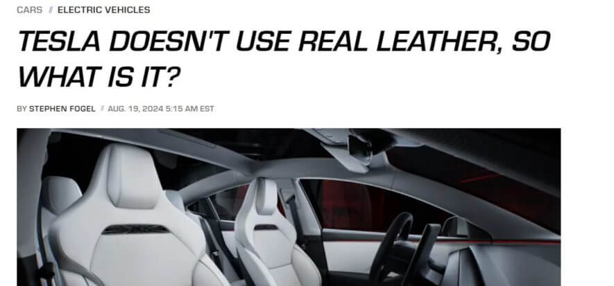 SlashGear slams Tesla's veg leather: “An oxymoron, it's plastic”